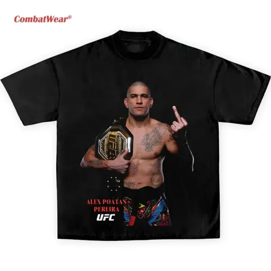 COMBATWEAR Alex Pereira Poatan Heavy Cotton T-shirt UFC Fight Night Shirt Retro