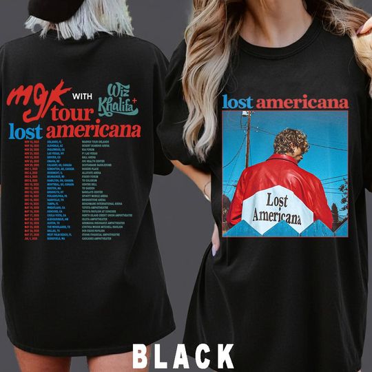 MGK Lost Americana Album Art Shirt, Wiz Khalifa Tour Merch Tee, Black Concert Shirt