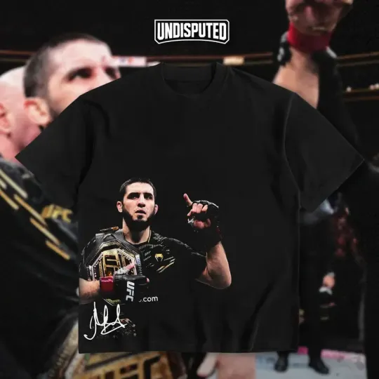 Islam Makhachev Lightweight Champion Signature Heavy Cotton T-shirt MMA Fight Ni