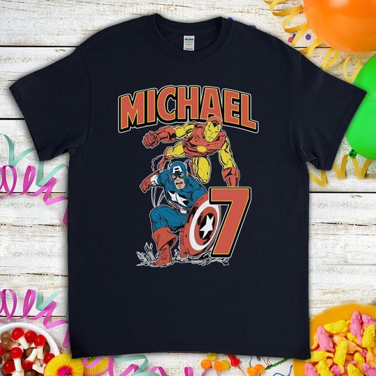 Vintage Captain America Iron Man Avengers Marvel Superhero Birthday Shirt, Gift For Son Daughter, Funny T-Shirt For Men Women Kids Boys Girls