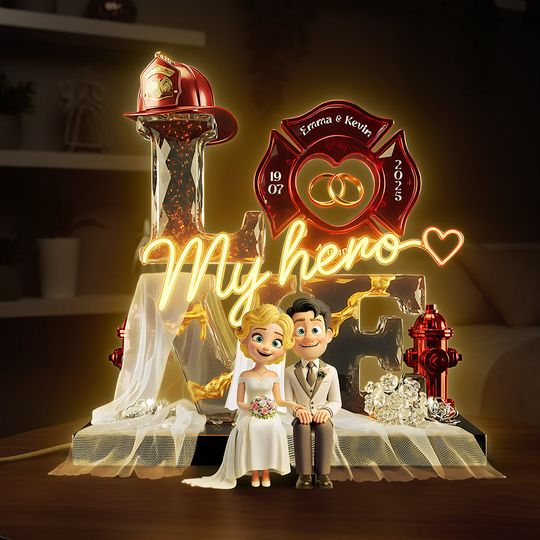 Discover Firefighter Wedding Couple Acrylic Light Box - Personalized Gift For Couples