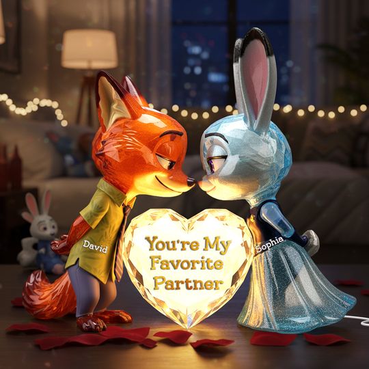 Discover Cute Critter Couple Light Box - Personalized Gift For Couples