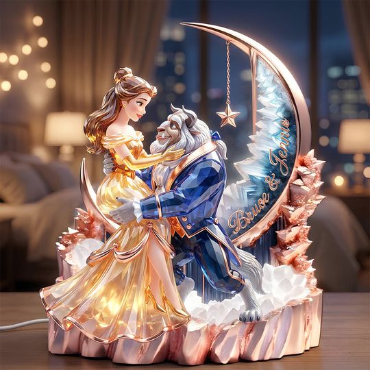 Crystal Moon Couple Light Box, Personalized Gifts For Couple