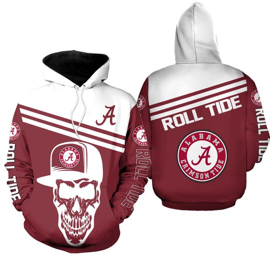 Ala@bama Cri!mson Tide Skull 3D Hoodie, Gift For Fans, Christmas Gift