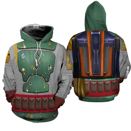 Boba Fett Suit Full Over Print 3D Hoodie, Din Djarin The Mandalorian Halloween Cosplay , Starwars Galaxy Edge Hoodie