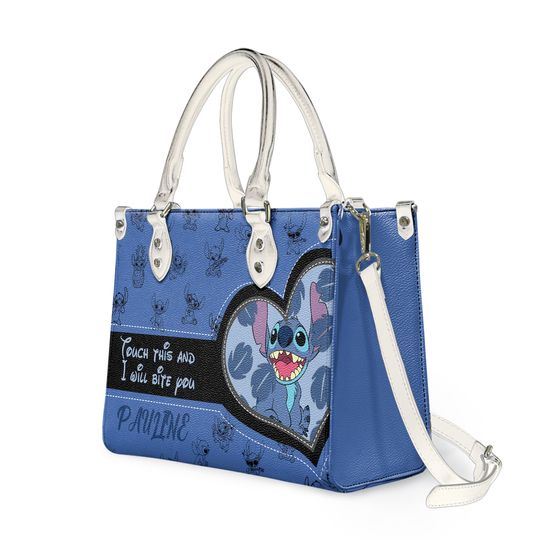 Personalized Lilo and Stitch Touch This I will Bite You Leather Handbag, Stitch Lover's Handbag, Custom Leather Bag