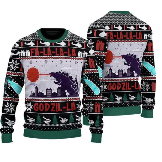 New Falalala Godzil-la god zilla Ugly Christmas Sweater Xmas Shirt Gift For Him