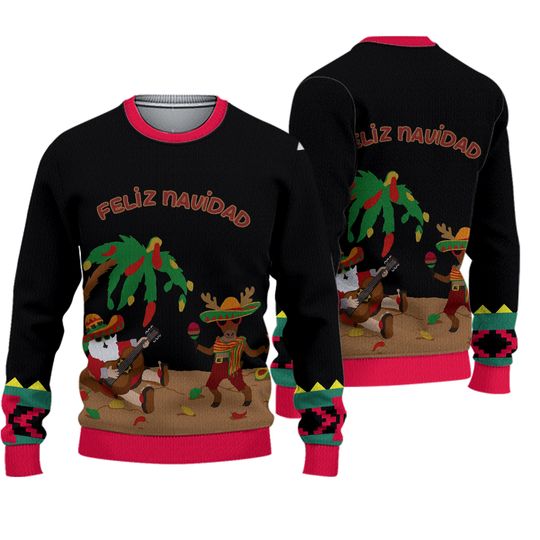 UGLY CHRISTMAS SWEATER FELIZ NAVIDAD BLACK WOMENS M Holiday Time~Christmas