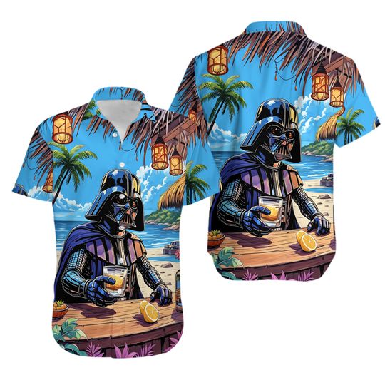 Vintage Star Wars Darth Vader Drink Beer Tropical Beach Vacation Hawaiian Shirt