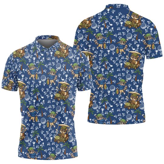 Navy Raccoon Golf Polo Shirt for Men and Women, Funny Animal Golf Pattern