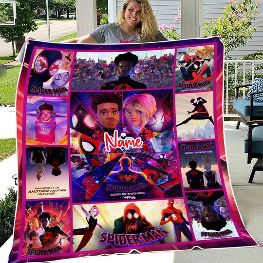 Personalized Miles Morales Spider-Man Fleece Blanket, Spider-Man Across the Spider-Verse Blanket, Spider Man Blanket, Christmas Gift For Boy