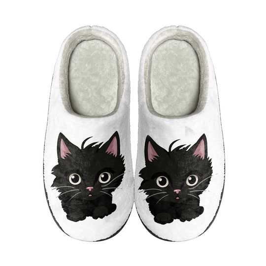 Winter Black Cat Cute Slippers, Halloween Gift, Christmas Gift