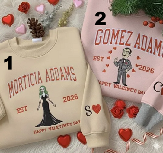 Morticia & Gomez Addams Embroidered Valentine Sweatshirt