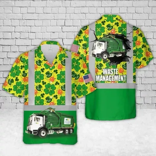 Discover Waste Management Garbage Truck Hawaiian Button Down Shirt