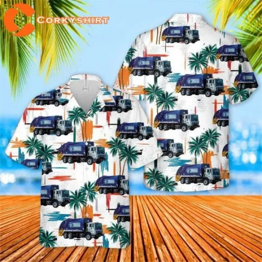 Discover Garbage Truck Hawaiian Button Down Shirt