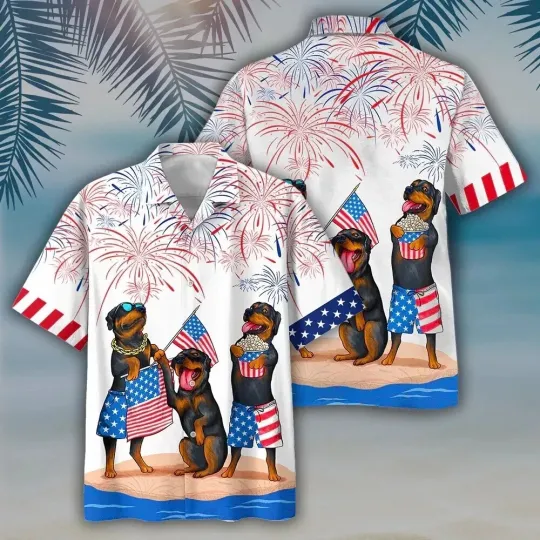 Discover Rottweiler 4th Of July Hawaiian Button Down Shirt