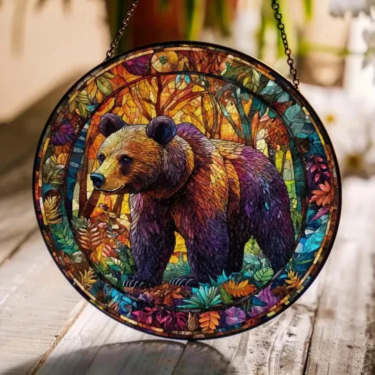 Discover Bear Stained Glass Suncatcher Window Hanging Decor