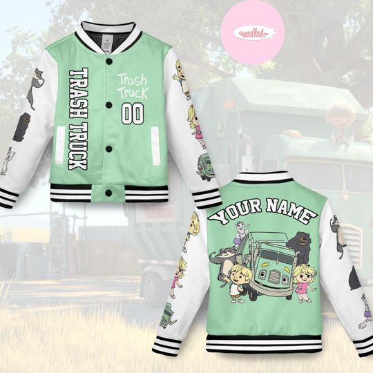 Personalized Trash Truck Baseball Jacket, Hank Trash Truck Walter Olive Group Kids Youth Adult Baseball Team