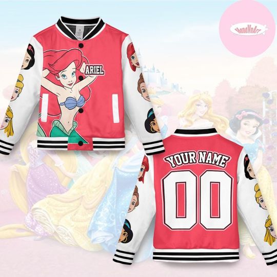 Discover Personalized Disney Princess Baseball Jacket, Cinde Belle Ariel Rapunzel Disney Girl Trip Kids Adult Team Family Princess Birthday Girl
