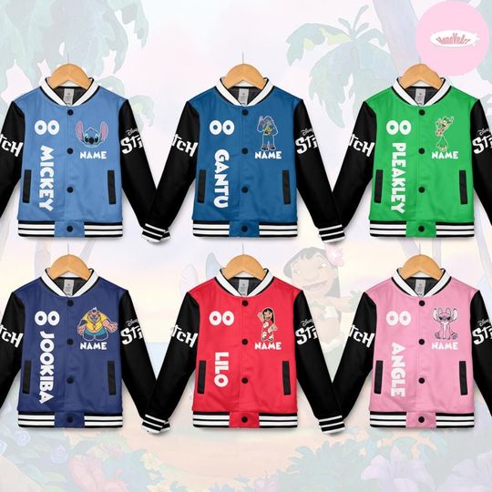 Discover Personalized Disney Lilo & Stitch Baseball Jacket, Stitch Angel Jumba Pleakley Group Kids Youth Adult Baseball Team, Stitch Family Matching