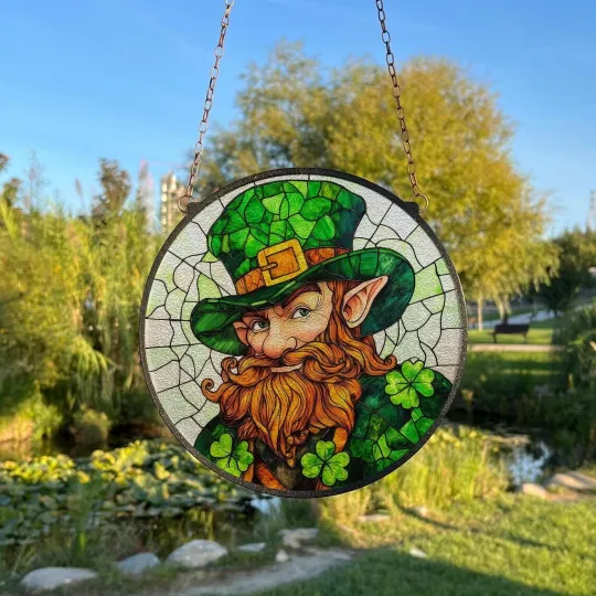 Discover Personalized Leprechaun Stained Glass Suncatcher, Decor Gift