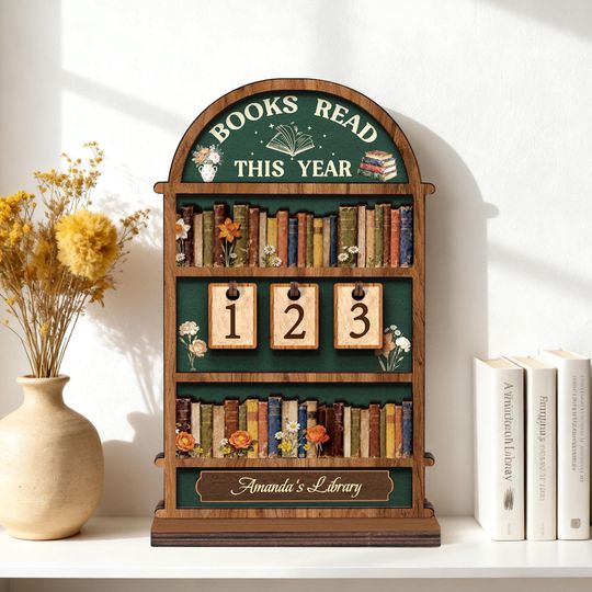 Discover Vintage Wooden Book Tracker Sign, Personalized Reading Counter, Books Read This Year Decor, Custom Library Gift for Book Lovers