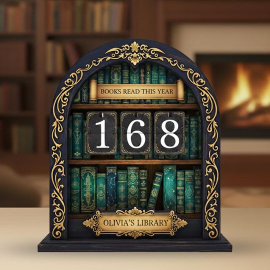 Discover Book Tracker Sign: Vintage Library Decor, Books Read This Year Counter