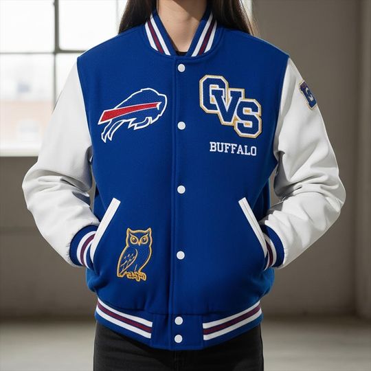 Buffalo Bills OVO Varsity Jacket - Royal Blue Letterman