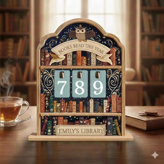 Discover Personalized Books 2025, Custom Wooden Library Sign, Book Counter Display, Reading Progress Tracker, Gift for Book Lovers,Desk Decor