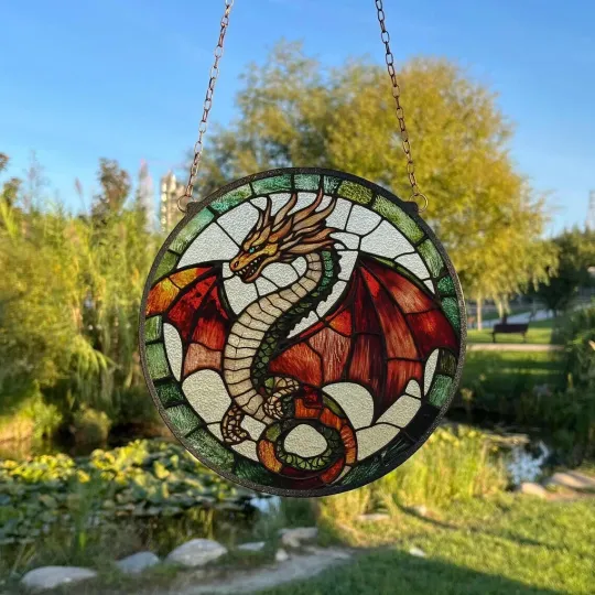 Discover Dragon Stained Glass Suncatcher, Dragon Window Hanging Decor