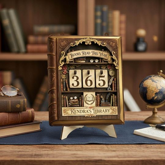 Custom Name Retro Book Shaped Book Tracker Sign, Personalized Book Lover Gift, Vintage Book Read This Year Counter, Bookish Home Decor