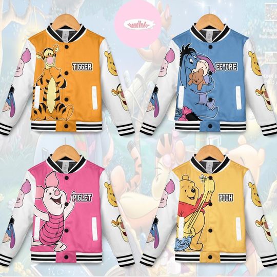 Discover Personalized Disney Winnie the Pooh Baseball Jacket, Pooh Bear and Friends Birthday Kids Youth Adult Baseball Team