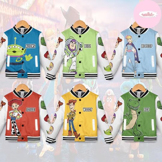 Discover Personalized Disney Toy Story Baseball Jacket, Buzz Lightyear Woody Jessie Bo Peep Rex Group Kid Youth Adult Baseball Team