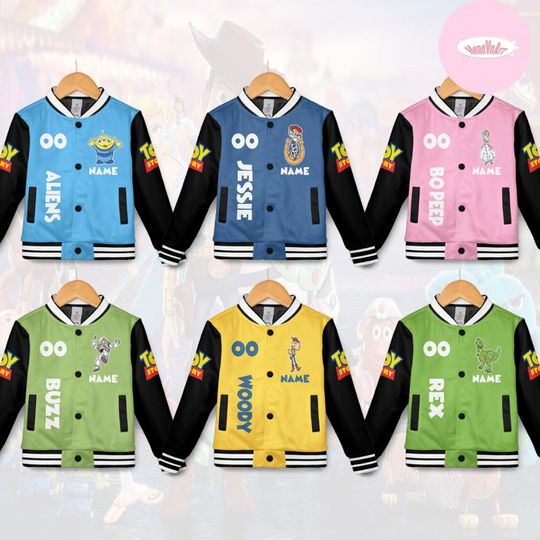 Discover Personalized Disney Toy Story Baseball Jacket, Buzz Lightyear Woody Jessie Bo Peep Group Kids Youth Adult Baseball Team