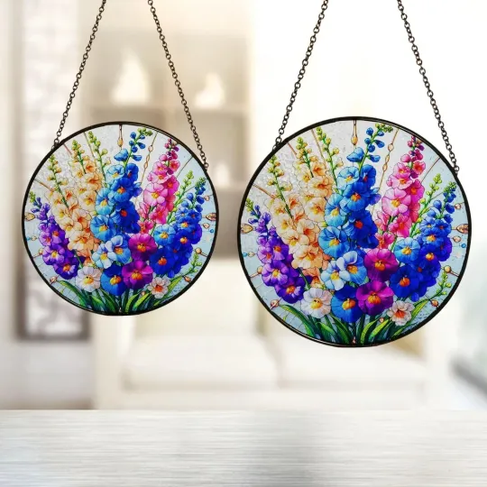 Discover Larkspur Flowers Stained Glass Suncatcher, Decor Gift