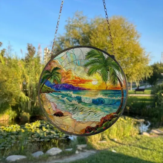 Discover The Beach Stained Glass Suncatcher Window Hanging Decor