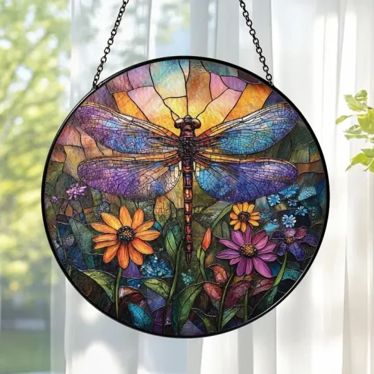 Discover Dragonfly Stained Glass Suncatcher Window Hanging Decor