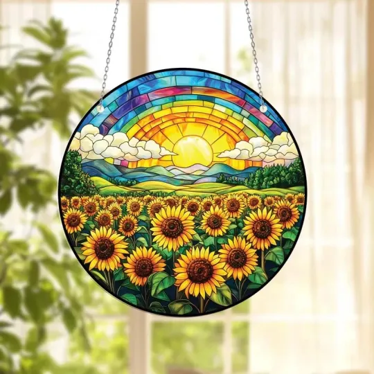 Discover Sunflower Stained Glass Suncatcher, Window Hanging Decor