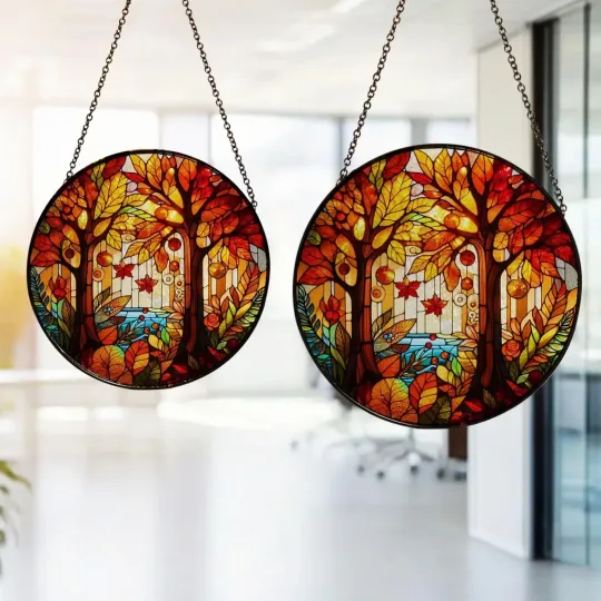 Discover Maple Forest In Autumn Stained Glass Suncatcher, Decor Gift