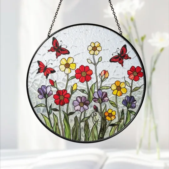 Discover Meadow Flowers Stained Glass Suncatcher, Decor Gift