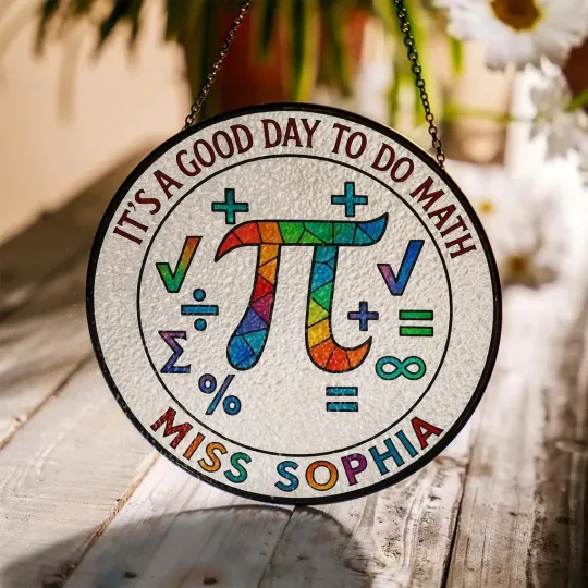 Discover Personalized Math Pi Symbol Rainbow Stained Glass Suncatcher, Decor Gift