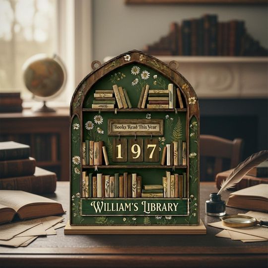 Discover Custom Name Book Read This Year Counter, Personalized Books Tracker Sign, Cottagecore Book Lover Gift, Vintage Library Bookshelf Decor