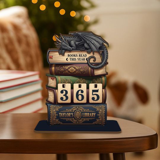 Discover Custom Books Read This Year Tracker  Wooden Dragon and Books Library Sign, Fantasy Book Counter, Personalized Gift for Readers, Book Lover