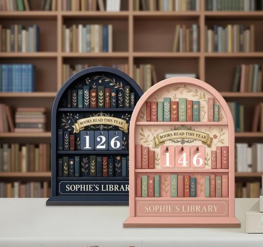 Personalized Books Read This Year Tracker Sign, Custom Wooden Bookshelf Decor, Reading Goal Counter, Book Lovers Gift, Custom Library Sign