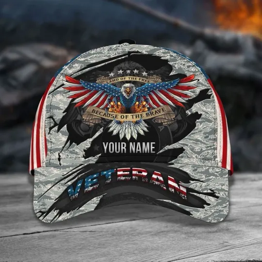 Personalized Premium Eagle Veteran Classic Cap Camo US Flag