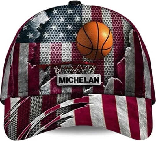 Discover Custom Basketball Trucker Cap Mesh Back Baseball Hat with Hoop American Flag