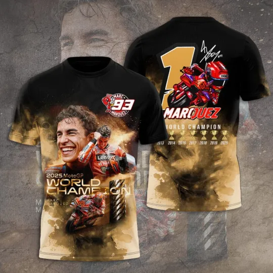 Discover Duca Lenovo Team x Marc Marquez 2025 World Champion 3D Shirt