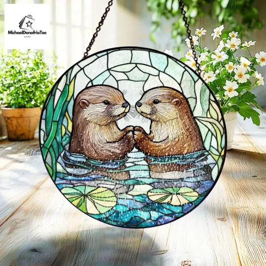 Discover Otter Couple Stained Glass Suncatcher, Gift for Otter Lovers