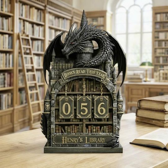 Discover Dragon Library Book Tracker, Books Read This Year Shelf Decor, Fantasy Reading Log with Number Cards, Personalized Book Lover Gift