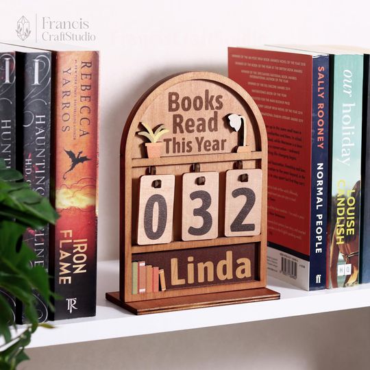 Discover Personalized Book Tracker - Books Read This Year Counter, Mini Bookshelf, Gift for Readers, Book Lovers Gift, Bookshelf Decor, Book Ends